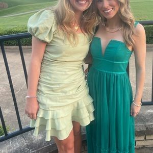 Green Lulus Ruffle Puff Sleeves Coctail Dress